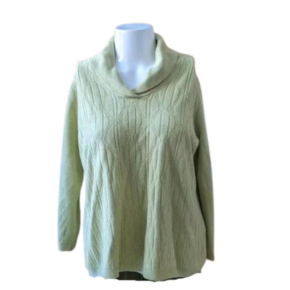 Alia Petite green knit half cowl collar long sleeve sweater size PM/M